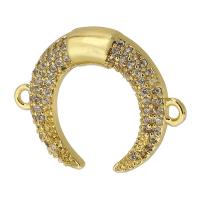 Cubic Zirconia Micro Pave Brass Connector, Moon, real gold plated, micro pave cubic zirconia, gold, 21x16x3mm, Hole:Approx 1mm, Sold By PC
