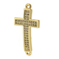 Cubic Zirconia Micro Pave Brass Connector, Cross, real gold plated, micro pave cubic zirconia, gold, 26x13x2mm, Hole:Approx 1mm, Sold By PC