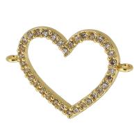 Cubic Zirconia Micro Pave Brass Connector, Heart, real gold plated, micro pave cubic zirconia, gold, 22x15x3mm, Hole:Approx 1mm, Sold By PC