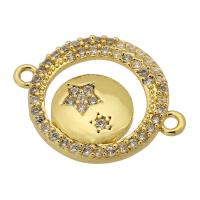Цирконий Micro Pave Латунный разъем, Латунь, Плоская круглая форма, плакированный настоящим золотом, инкрустированное микро кубического циркония, золотой, 22x17x3mm, отверстие:Приблизительно 1.5mm, продается PC