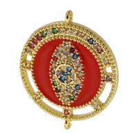 Cubic Zirconia Micro Pave Brass Connector, real gold plated, micro pave cubic zirconia & enamel, red, 24x19x2mm, Hole:Approx 1mm, Sold By PC