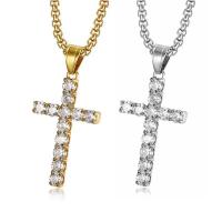 Titanium Steel Pendants, Cross, Vacuum Ion Plating, Unisex & micro pave cubic zirconia, more colors for choice, 21.50x45mm, Sold By PC