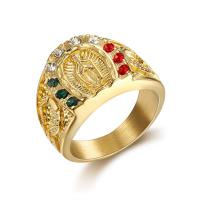 Пальцевидное Кольцо Титановой Стали, титан, Дева Мария, плакированный настоящим золотом, разный размер для выбора & Мужский & со стразами, 17.50mm, размер:7-13, продается PC