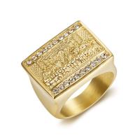Anillo de dedo de Titantium Acero, Partículas de acero, chapado en oro real, diverso tamaño para la opción & para hombre & con diamantes de imitación, 22x17.50mm, tamaño:7-13, Vendido por UD