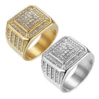 Titanium Steel Finger Ring Geometrical Pattern Vacuum Ion Plating & for man & with rhinestone 19mm US Ring Sold By PC