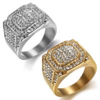 Titanium Čelik Finger Ring, Geometrijski uzorak, različite veličine za izbor & za čovjeka & s Rhinestone, više boja za izbor, Veličina:7-13, Prodano By PC