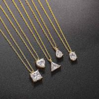 Cubic Zircon Micro Pave Brass Necklace Geometrical Pattern plated oval chain & for woman & with cubic zirconia nickel lead & cadmium free Length Approx 15.7 Inch Sold By PC