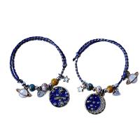 Porcelain Bracelet Zinc Alloy with Porcelain & Cotton Cord plated Adjustable & for woman & enamel blue Length Approx 14-20 cm Sold By Lot
