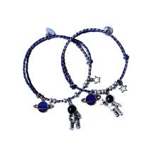 Zinc Alloy Bracelet with Cotton Cord plated Adjustable & Unisex & enamel blue Length Approx 14-20 cm Sold By Lot
