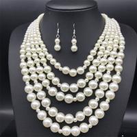 Jewelry Sets, earring & necklace, Plastic Pearl, with Tibetan Style, with 7cm extender chain, 2 pieces & fashion jewelry & multilayer & for woman, white, Length:Approx 50-67 cm, Sold By Set