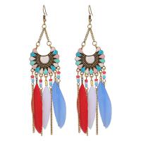 Fashion Feather Earring, Tibetan Style, with Feather, fashion jewelry & for woman, more colors for choice, nickel, lead & cadmium free, 130x30mm, Sold By Pair