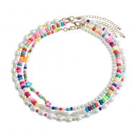 Plastik perle halskæde, Zinc Alloy, med Seedbead & ABS plastik perle & Resin, guldfarve belagt, tre stykker & mode smykker & for kvinde, Tilfældig farve, Længde 47.5-56 cm, Solgt af sæt
