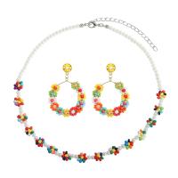 Jewelry Sets, earring & necklace, Tibetan Style, with Seedbead & ABS Plastic Pearl, 2 pieces & fashion jewelry & for woman, multi-colored, Length:43-51 cm, Sold By Set