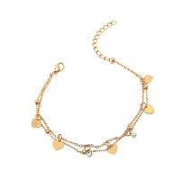 Bracelet de cheville en alliage de zinc, avec 5cm chaînes de rallonge, Placage de couleur d'or, Double couche & bijoux de mode & pour femme & avec strass, doré, Longueur 21 cm, Vendu par PC