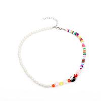 Plastic Pearl Necklace, Tibetan Style, with ABS Plastic Pearl & Polymer Clay & Resin, with 4cm extender chain, silver color plated, fashion jewelry & for woman, multi-colored, Sold Per 38 cm Strand