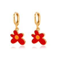 Tibetan Style Drop Earrings, Flower, gold color plated, fashion jewelry & for woman & enamel, more colors for choice, 28x15mm, Sold By Pair
