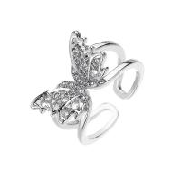 Rhinestone Finger Ring Brass Butterfly plated fashion jewelry & for woman & with rhinestone 20mm Sold By PC