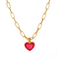Collier de bijoux en alliage de zinc, avec 4.5cm chaînes de rallonge, coeur, Placage de couleur d'or, bijoux de mode & pour femme & émail, plus de couleurs à choisir, Longueur:47.5 cm, Vendu par PC