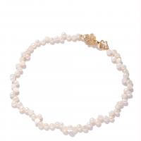 Freshwater Pearl Mässing Chain Necklace, Kopparlegering, med Freshwater Pearl, mode smycken & micro bana cubic zirconia & för kvinna, Längd 38 cm, Säljs av PC