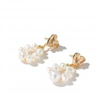 Freshwater Pearl Earrings Brass with Freshwater Pearl fashion jewelry & micro pave cubic zirconia & for woman Sold By Pair