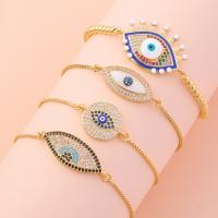 Evil Eye Jewelry Bracelet, Brass, with Cubic Zirconia, gold color plated, Adjustable & different styles for choice & for woman & enamel, more colors for choice, nickel, lead & cadmium free, Length:Approx 14-24 cm, Sold By PC