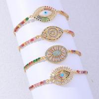 Evil Eye Jewelry Bracelet, Brass, with Cubic Zirconia, gold color plated, Adjustable & different styles for choice & for woman, more colors for choice, nickel, lead & cadmium free, Length:Approx 34 cm, Sold By PC