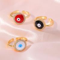Evil Eye Smykker Finger Ring, Messing, med Cubic Zirconia, guldfarve belagt, Justerbar & mode smykker & for kvinde & emalje, flere farver til valg, nikkel, bly & cadmium fri, Indvendig diameter:Ca. 18mm, Ca. 2pc'er/Bag, Solgt af Bag