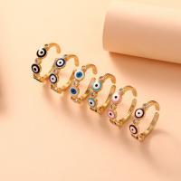 Evil Eye Smykker Finger Ring, Messing, med Cubic Zirconia, guldfarve belagt, Justerbar & mode smykker & for kvinde & emalje, flere farver til valg, nikkel, bly & cadmium fri, Indvendig diameter:Ca. 18mm, Solgt af PC