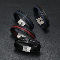 PU Leather Cord Bracelets with 304 Stainless Steel fashion jewelry & for man Length Approx 21-22 cm Sold By PC