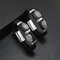Leather Cord Bracelet with Zinc Alloy fashion jewelry & for man black Length Approx 21-22 cm Sold By PC