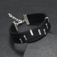 PU Cord Náramky, s Železo, módní šperky & pro muže, černý, Délka Cca 21-22 cm, Prodáno By PC