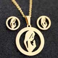 Fashion Stainless Steel Jewelry Sets Stud Earring & necklace 304 Stainless Steel Vacuum Plating 2 pieces & fashion jewelry & for woman golden 20mm 10mm Length Approx 17.72 Inch Sold By Set