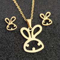 Fashion Stainless Steel Jewelry Sets Stud Earring & necklace 304 Stainless Steel Rabbit gold color plated 2 pieces & fashion jewelry & for woman golden 16*20mm 8*10mm Length Approx 17.72 Inch Sold By Set