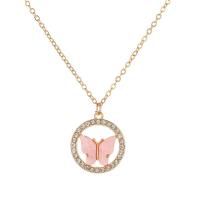 Zinc Alloy Jewelry Necklace with Acrylic with 5cm extender chain Butterfly gold color plated fashion jewelry & for woman & with rhinestone nickel lead & cadmium free 24mm Length 45 cm Sold By PC