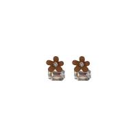Tibetan Style Stud Earring, with Glass Rhinestone, Flower, painted, fashion jewelry & for woman, nickel, lead & cadmium free, 14x20mm, Sold By Pair