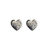 Zinc Alloy Stud Earring with Plastic Pearl Heart silver color plated fashion jewelry & for woman silver color nickel lead & cadmium free Sold By Pair