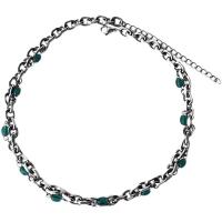 Collar de Acero Titanio, Partículas de acero, con Cuentas de vidrio, con 6cm extender cadena, Joyería & unisexo, plateado, longitud:48.5 cm, Vendido por UD