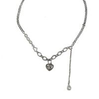 Titanstahl Halskette, mit Kunststoff Perlen & Messing, mit Verlängerungskettchen von 6cm, Herz, silberfarben plattiert, Modeschmuck & für Frau & mit Strass, Silberfarbe, Länge:45.5 cm, verkauft von PC