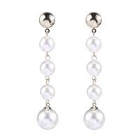 Tibetan Style Drop Earrings, Plastic Pearl, with Tibetan Style, Round, silver color plated, fashion jewelry & for woman, 55mm, Sold By Pair