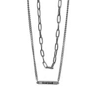 Multi Layer Necklace, Titanium Steel, Double Layer & fashion jewelry & for woman, silver color, Length:38 cm, 48 cm, Sold By PC