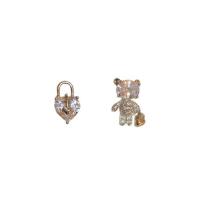 Asymmetric Earrings Zinc Alloy Bear silver color plated fashion jewelry & for woman & with rhinestone nickel lead & cadmium free Sold By Pair
