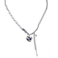 Titanium Steel Necklace, with Glass Rhinestone & Tibetan Style pendant, with 6cm extender chain, silver color plated, fashion jewelry & for woman, silver color, Length:49 cm, Sold By PC
