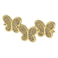 Cubic Zirconia Micro Pave Brass Connector, Butterfly, real gold plated, micro pave cubic zirconia, gold, 30x14x2mm, Hole:Approx 0.5mm, Sold By PC