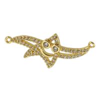 Cubic Zirconia Micro Pave Brass Connector, Starfish, real gold plated, micro pave cubic zirconia, gold, 32x13x2.50mm, Hole:Approx 1mm, Sold By PC
