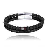 Leather Cord Bracelet, with Natural Stone & Stainless Steel, handmade, Double Layer & Unisex & different size for choice, more colors for choice, Sold By PC