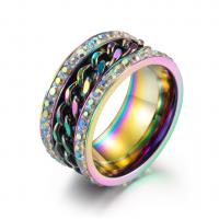 Titanium Čelik Finger Ring, pozlaćen, bez spolne razlike & različite veličine za izbor & s Rhinestone, više boja za izbor, Prodano By PC