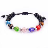 Lampwork Bracelets, with Abrazine Stone & Polyester Cord, Round, fashion jewelry & Unisex & luminated, more colors for choice, Length:Approx 7-11 Inch, Sold By PC