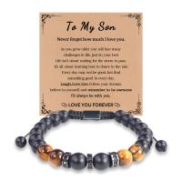 Gemstone Bracelets Tiger Eye with Abrazine Stone & Polyester Cord Round fashion jewelry & for man Length Approx 7-11 Inch Sold By PC
