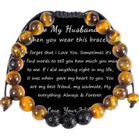 Gemstone Bracelets Abrazine Stone with Lava & Tiger Eye Round fashion jewelry & for man Length Approx 7-11 Inch Sold By PC