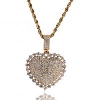 Cubic Zircon Micro Pave Brass Necklace Heart plated French Rope Chain & Unisex & micro pave cubic zirconia nickel lead & cadmium free Length Approx 24 Inch Sold By PC
